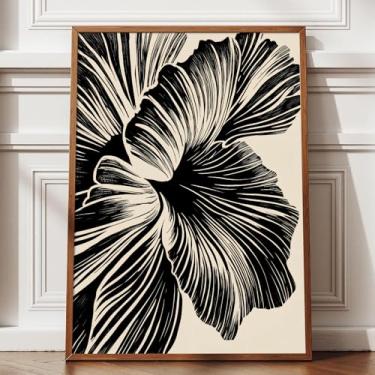 Imagem de Arte de parede de plantas antigas impressões florais vintage pôster de flores abstratas arte preto e bege impressão botânica minimalista preto e branco pintura floral estética flores fotos quarto 40,6
