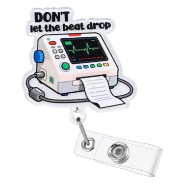 Imagem de Carretel de crachá divertido Don't Let The Beat Drop para monitor cardíaco de enfermeira, suporte retrátil para crachá de identificação, clipe para crachá RN LPN ED ICU CCU ECG cuidados críticos