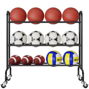 Imagem de MWQ Organizador de equipamentos esportivos, rack de basquete de garagem, rack de armazenamento de equipamentos e bolas, carrinho de bolas para uso externo e interno com rodas