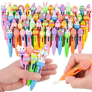 Imagem de LiYiQ 50 canetas coloridas coloridas de Páscoa em um desenho animado, fofa, divertida, 4 em 1, canetas esferográficas fofas em massa kawaii, ovos, coelho, galinha, arco-íris, formato de gnomo, para