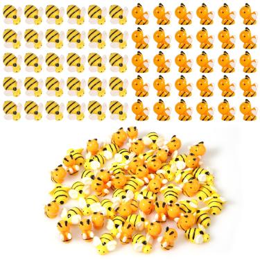 Imagem de 60 peças de mini abelhas de resina, pequenas abelhas de resina para artesanato, pequenas estatuetas de abelha em miniatura, decorações de abelha em miniatura para chá de bebê, jardim, paisagem de