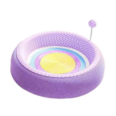 Imagem de MFMEXUL Arranhador para Gatos, Tapete Arranhador com Bola de Mola, Acessório para Animais de Estimação, Tapete Arranhador para Gatos de Interior, Redondo