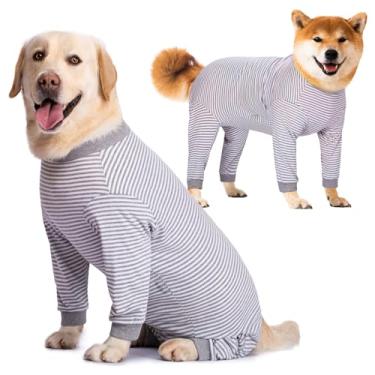 Imagem de Yeapeeto Macacão de recuperação de cirurgia para cães, macacão grande, médio, pijama de corpo inteiro para derramar, evitar lamber, proteção de feridas, alternativa de cone (2GG, cinza)