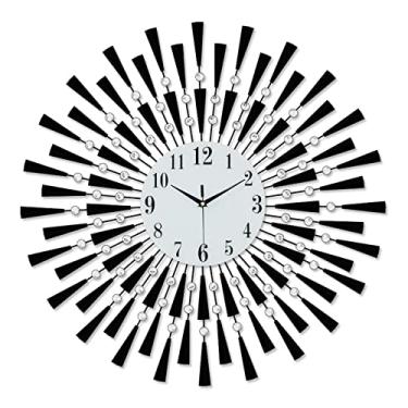 Imagem de Relógio de parede de metal moderno preto/dourado 58 cm, mostrador de vidro branco com números arábicos, relógio decorativo para sala de estar, quarto, espaço de escritório