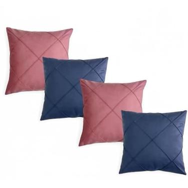 Imagem de Almofada decorativa de 45 x 45 cm, em camurça, com design drapeado, adequada para salas de estar, quartos e sofás(Azul com rosé)