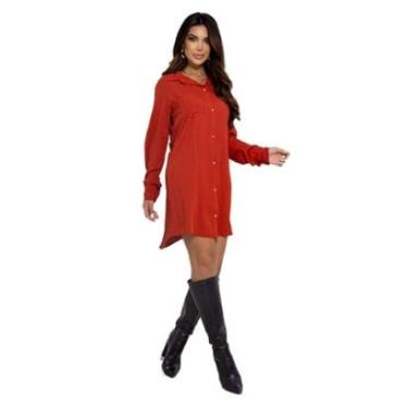 Imagem de Camisa Chemise Feminina Camisão Manga Longa Com Botões Vestido Saída De Praia-Feminino