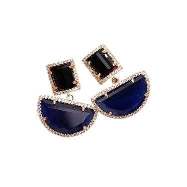 Imagem de DWBPGVUN Brincos banhados a ouro preto azul olho de gato brincos de pedra pavimentada joia geométrica para senhora