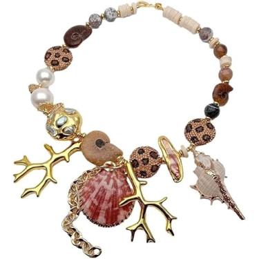 Imagem de Colar de pedra preciosa com concha de pérola branca ágata