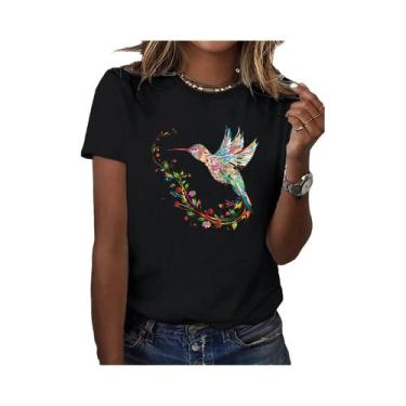 Imagem de Camiseta Feminina De Manga Curta Com Estampa De Beija-flor, Top Casual