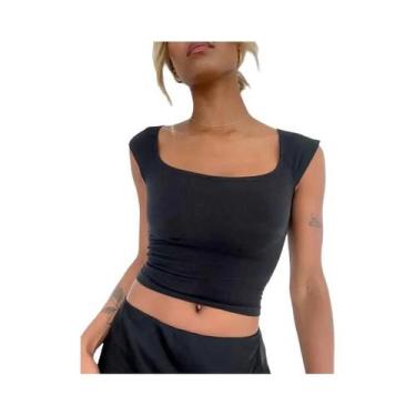 Imagem de Regata Feminina Azul Sem Mangas Casual De Verão Slim Fit Moda Streetwe