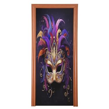 Imagem de Wassud Máscara de baile de máscaras de carnaval capa de porta dia dos namorados decoração de festival ao ar livre faixa interna decoração de casa grande decoração de porta da frente 81 x 200 cm