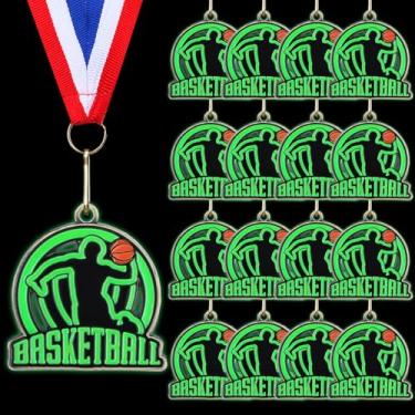Imagem de Cunno 20 medalhas de basquete que brilham no escuro medalhas de prêmio de basquete de 5 cm a granel com fita de pescoço Troféu de vencedor esportivo para torneios de equipe, competições de