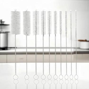 Imagem de 10 peças de escovas de limpeza de tubo de nylon branco: perfeitas para limpeza estreita - limpeza estreita - garrafas de pescoço na cozinha