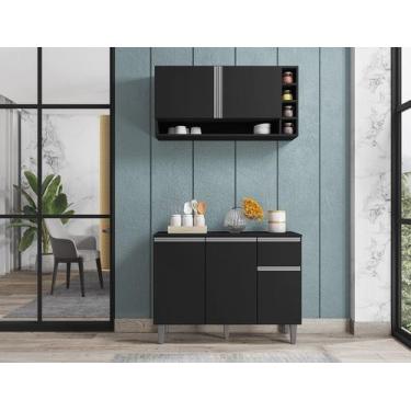 Imagem de Balcão de Cozinha e Armário Aéreo Vanessa Cor Preto - AJL Móveis