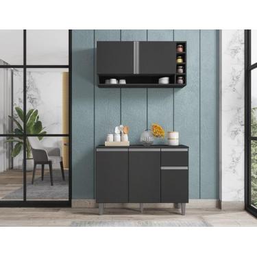 Imagem de Balcão de Cozinha e Armário Aéreo Vanessa Cor Cinza - AJL Móveis