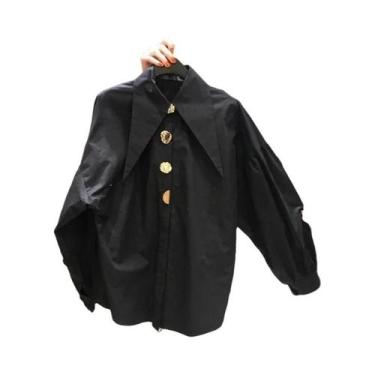 Imagem de Camisa Branca De Pérola Para Mulheres, Blusa Solta De Manga Longa Com 