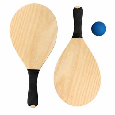 Imagem de Kit De Frescobol Madeira Natural Com 2 Raquetes E 1 Bola Tênis de Praia Jogo Linha Premium