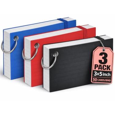 Imagem de 1InTheOffice Cartões de índice com anel, cartões de índice pautados com anel, 7,6 cm x 12,7 cm, 100 cartões/anel branco