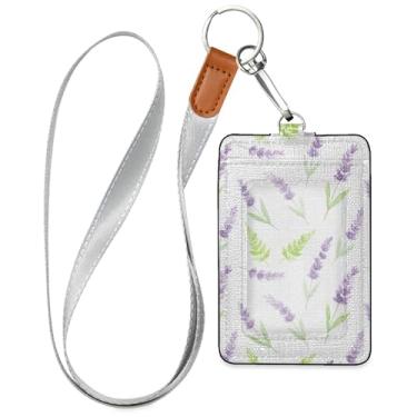 Imagem de Burbuja Porta-crachá de couro com cordão, etiqueta de identificação lavanda com 1 janela transparente para identidade e 2 compartimentos para cartão para escritório, enfermeira, professor, médico