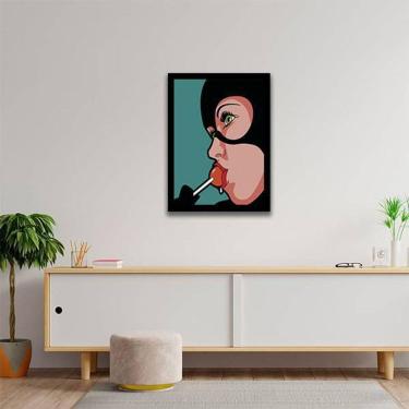 Imagem de Quadro Decorativo Mulher Gato Com Pirulito 34x23Cm