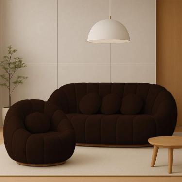 Imagem de Sofá 2 Lugares Com Poltrona Giratória Orgânica Cloud Bouclê E03 - D`rossi Cor Marrom