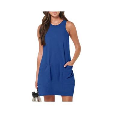 Imagem de Vestido Feminino Vintage De Cor Sólida, Sem Mangas, Gola Redonda, Com 