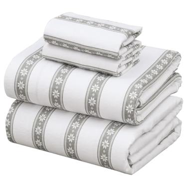 Imagem de ZOYER Jogo de cama casal de flanela – Roupa de cama de flanela de algodão macio e confortável, elástico até 40,6 cm, lençóis de casal escovados duplos, 4 peças, marcas polares