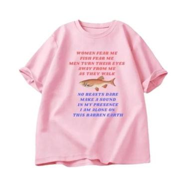 Imagem de Camiseta Feminina Engraçada Com Estampa De Meme De Pesca, Manga Curta,