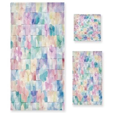 Imagem de xigua Conjunto de toalhas de banheiro de flores em aquarela absorvente macio 3 peças toalha de banho toalha de mão toalhas decorativas para banheiro, academia, hotel, praia, piscina