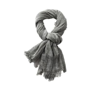 Imagem de Cachecol Listrado Unissex De Algodão E Linho Macio E Quente Com Franja