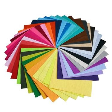 Imagem de QIDIWIN Lençóis de tecido de feltro macio para artesanato - 40 peças de folhas de feltro de cores sortidas para artesanato faça você mesmo, quadrados de costura, não tecido, patchwork, decorações de