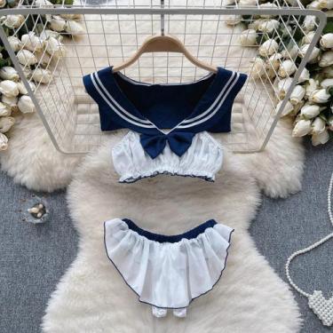 Imagem de Conjunto De 2 Peças: Top Cropped Rosa Fofo Com Babados Sem Mangas E Mi