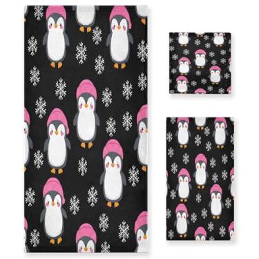 Imagem de xigua Conjunto de toalhas de banheiro com pinguins fofos absorventes macios 3 peças toalha de banho toalha de mão toalhas decorativas para banheiro, academia, hotel, praia, piscina