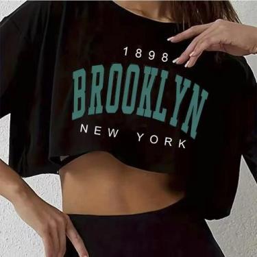 Imagem de Camiseta Cropped Feminina Com Estampa Gráfica Los Angeles Brooklyn, Go