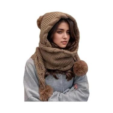 Imagem de Conjunto De Gorro De Lã Térmico Feminino Com Pompom E Cachecol Integra