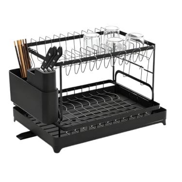 Imagem de Escorredor de louça, cozinha, organizador de armazenamento, economia de espaço, escorredor de pratos, caneca, talheres, bandeja de esponja, organização, balcão, casa, apartamento, dormitório, despensa