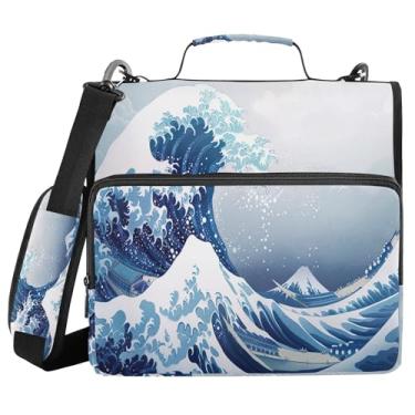 Imagem de SEHANY Fichário japonês Seawave com alça de ombro, capacidade para 500 folhas, vários bolsos, 3 cm, 3 anéis Trapper Keeper
