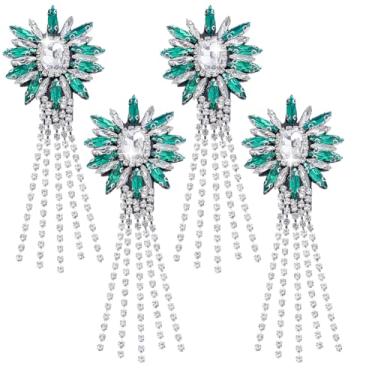 Imagem de AHANDMAKER 4 peças de apliques feitos à mão com contas, franjas de cristal de vidro, dragona, contas de vidro brilhante, borla, apliques costurados para jaquetas, jeans, vestidos, sapatos, chapéus