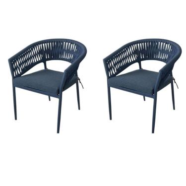 Imagem de Kit 2 Cadeiras Ravello Caraíva Fratini Encosto Corda Náutica Assento Acquablock Base Alumínio Azul