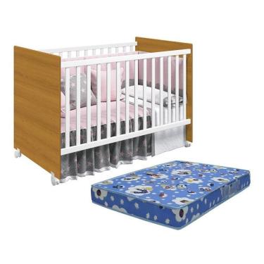 Imagem de Berço Mel Branco/savana Com Colchão Baby Physical - Reller Móveis Branco/savana
