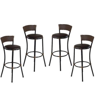 Imagem de Kit 4 Banquetas Altas Forts Fibra Aço Acesse Argila Marrom