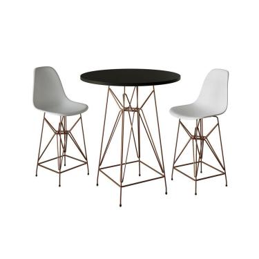 Imagem de Jogo Mesa Bistrô Eames Preta 60Cm 2 Banquetas Branca Base Ferro Cobre - Cor: Preto