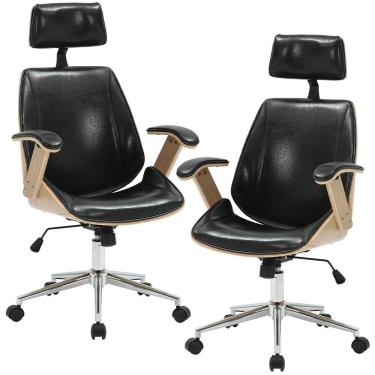 Imagem de Kit 02 Cadeiras Para Escritório Presidente Giratória Office Natural Polaris Corano R01 Preto - Lyam Decor