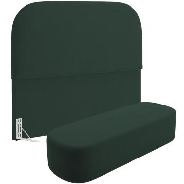 Imagem de Cabeceira Cama Box King 195cm Lanna Com Puff Recamier Doha W01 Suede Verde Musgo - Lyam Decor