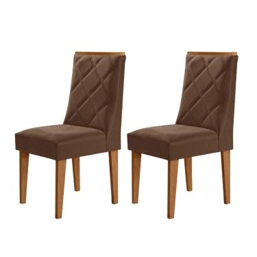 Imagem de Conjunto Com 2 Cadeiras MDF Isadora Para Sala De Jantar Moderna Veludo Marrom/Naturalle