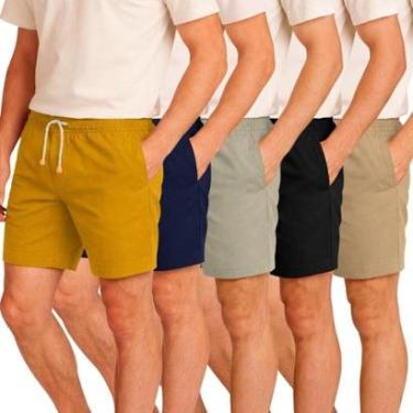 Imagem de Kit 5 Bermuda Masculina Short Linho Premium Elástico Cordão Confortável-Masculino
