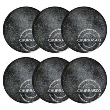 Imagem de Jogo 6 Pratos para Churrasco Porcelana 25cm Carbon Mesa Posta Temática