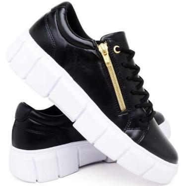 Imagem de Tênis Branco Feminino Casual Zíper Lateral Sola Alta Plataforma Sneake