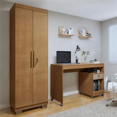 Imagem de Conjunto Escrivaninha 1 Gaveta com Rodízios Giga e Armário Multiuso 2 