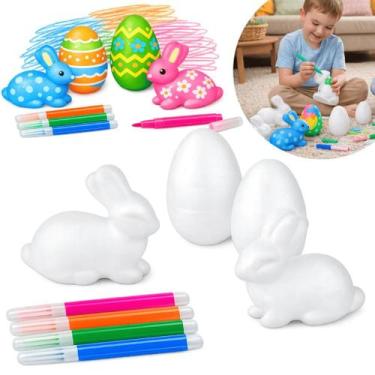 Imagem de Ovos e Coelhinhos Páscoa Lembrancinha Colorir c/ Canetinha KIT 12/16/2